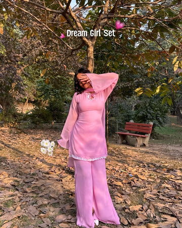 90’s Style Baby Pink Georgette Palazzo Sharara suit For Women  Festive Wear