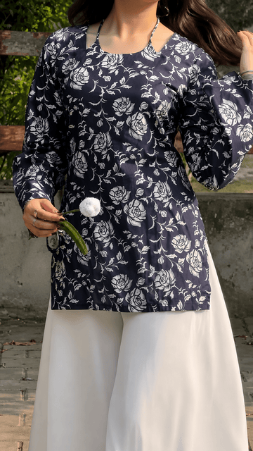 “Arla” Floral Top with Flowy White Palazzo W24
