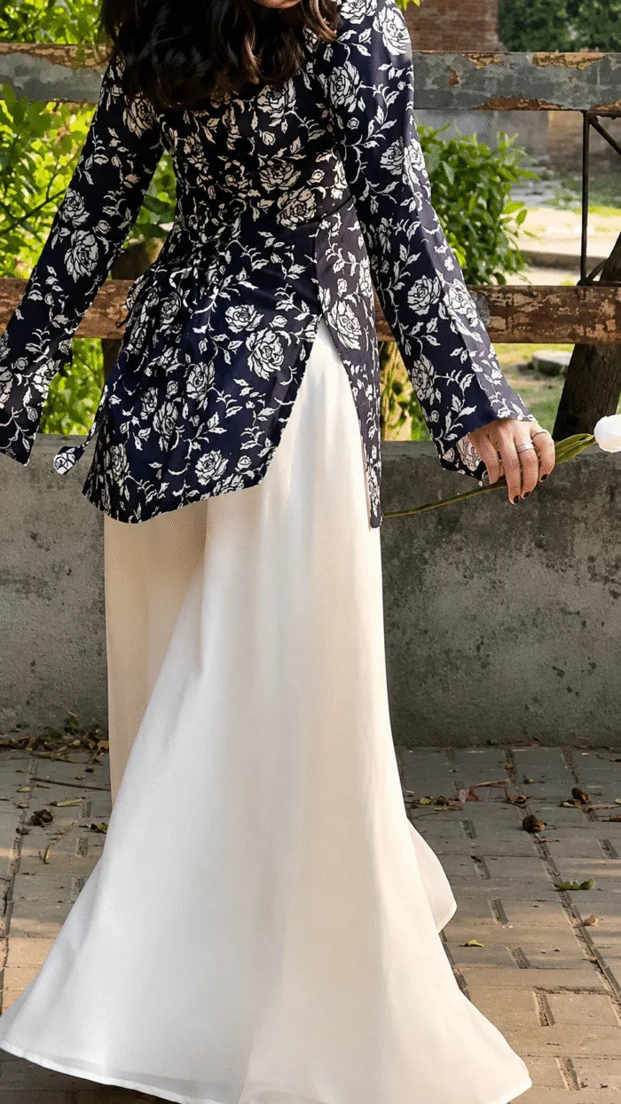 “Arla” Floral Top with Flowy White Palazzo W24