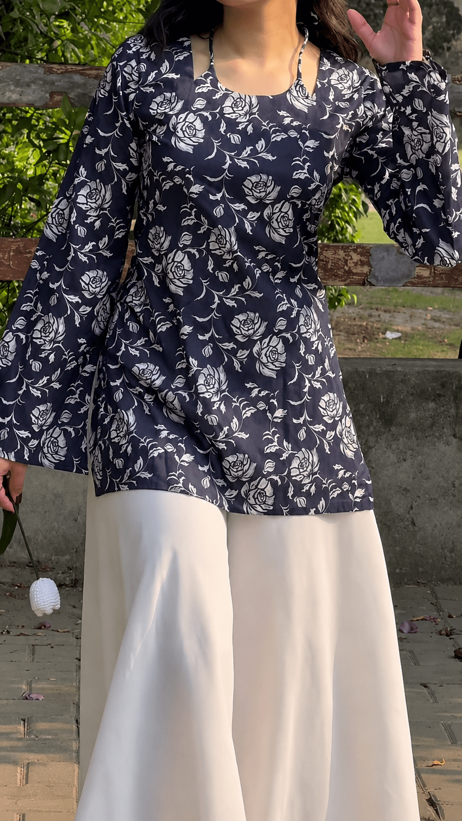 “Arla” Floral Top with Flowy White Palazzo W24