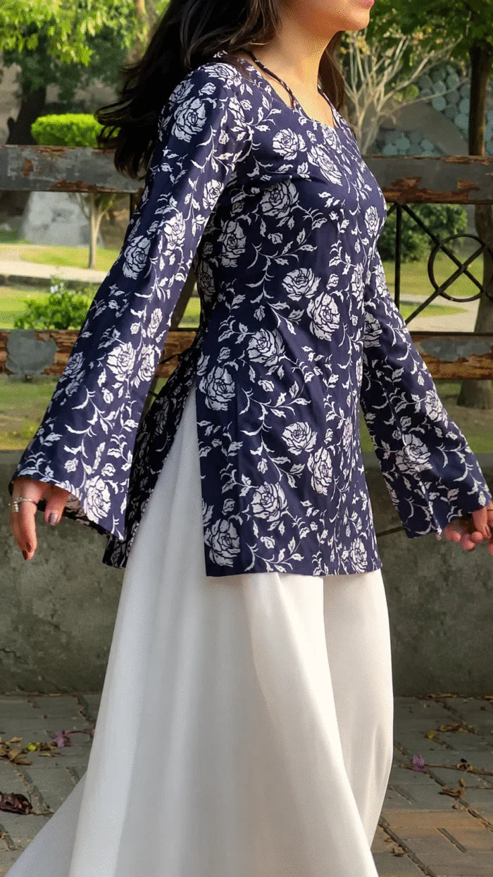 “Arla” Floral Top with Flowy White Palazzo W24