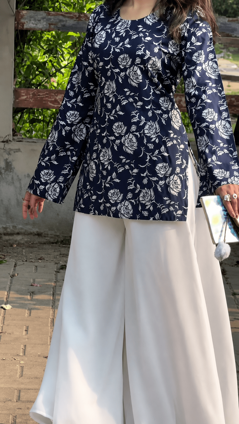 “Arla” Floral Top with Flowy White Palazzo W24