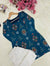 Authentic Blue Muslin Cotton Kurti with White Farshi Palazzo and Embroidery Work