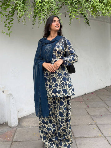 Elegant Cotton Floral Print Ethnic Kurta Set for Women