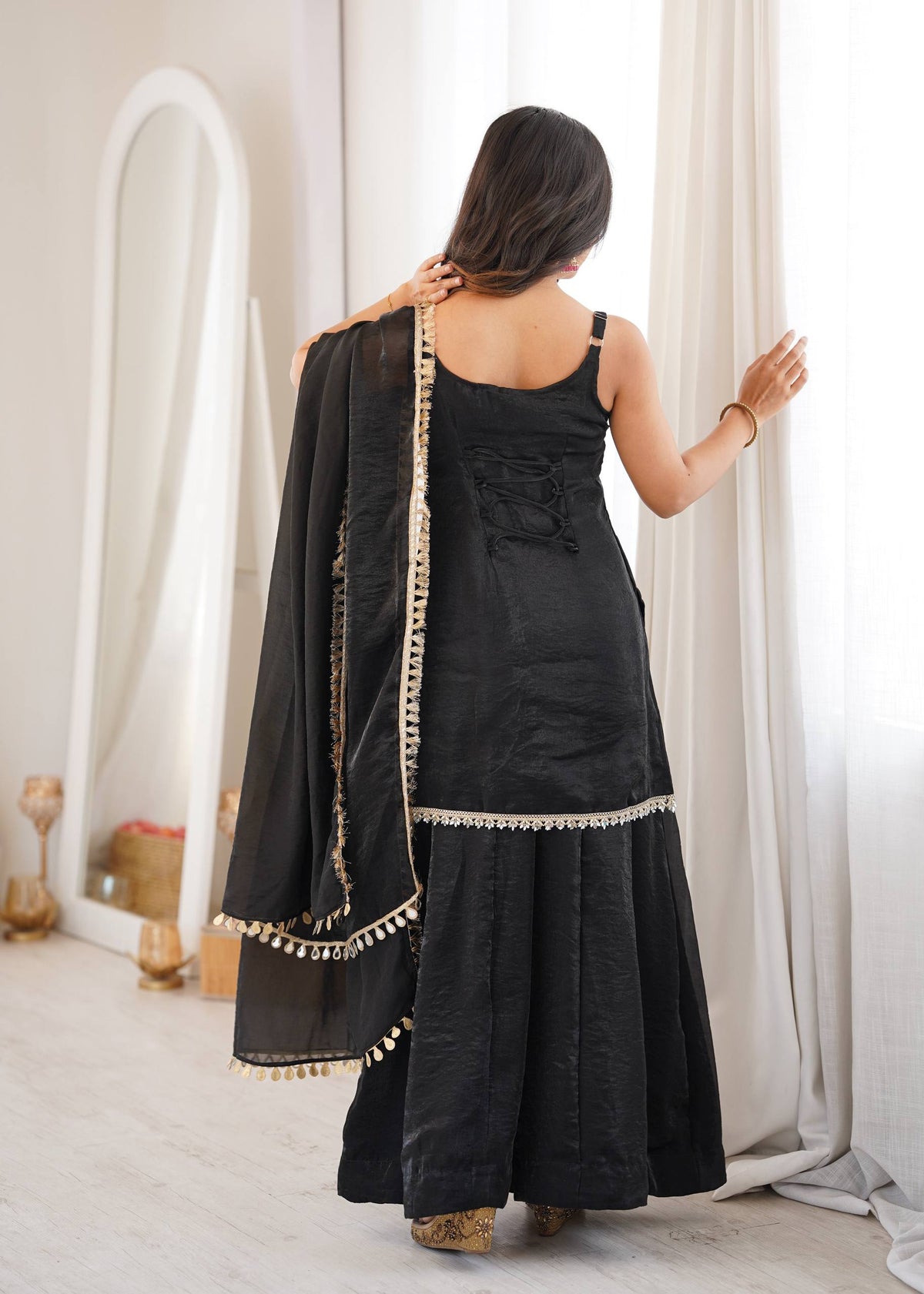 Fendy Silk Real Mirror Work Sharara Suit Set with Dupatta
