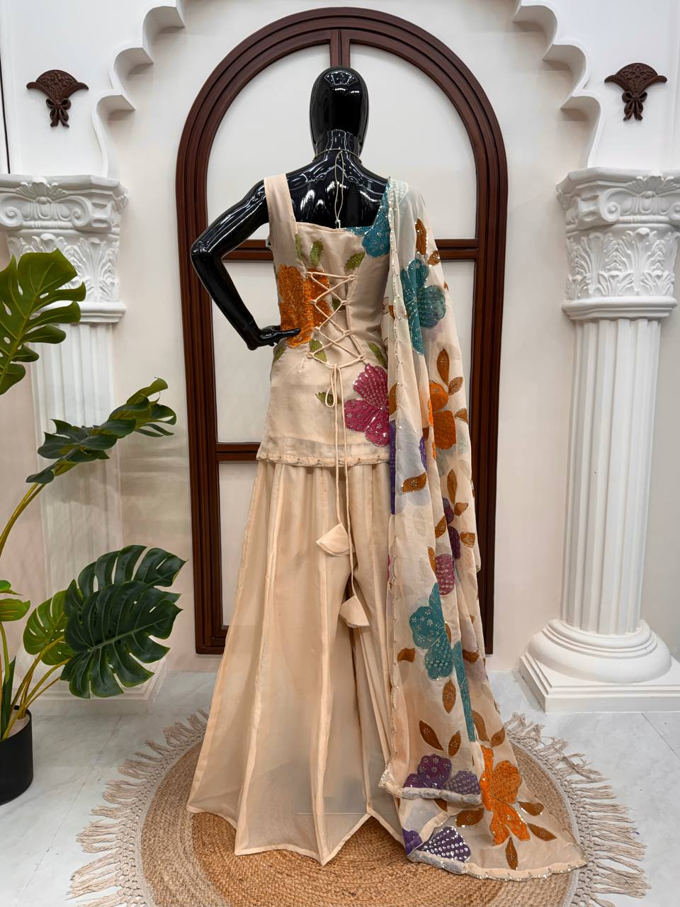 Raksha Bandhan Special Cream Organza Sequence Western Dress