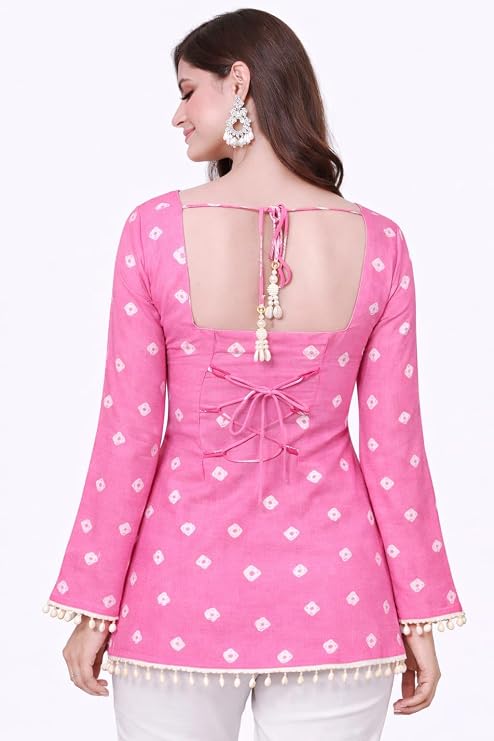 Women's Rayon Printed Staight Short Kurti Bell Sleeves