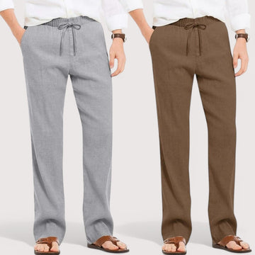 Combo of 2 Linen Loose Fit Men Pant Gray and Brown