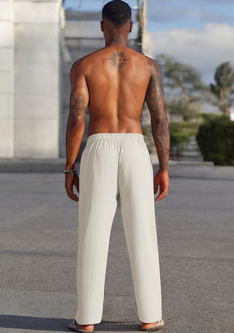 Combo of 2 Linen Loose Fit Men Pant Off White and Light Gray