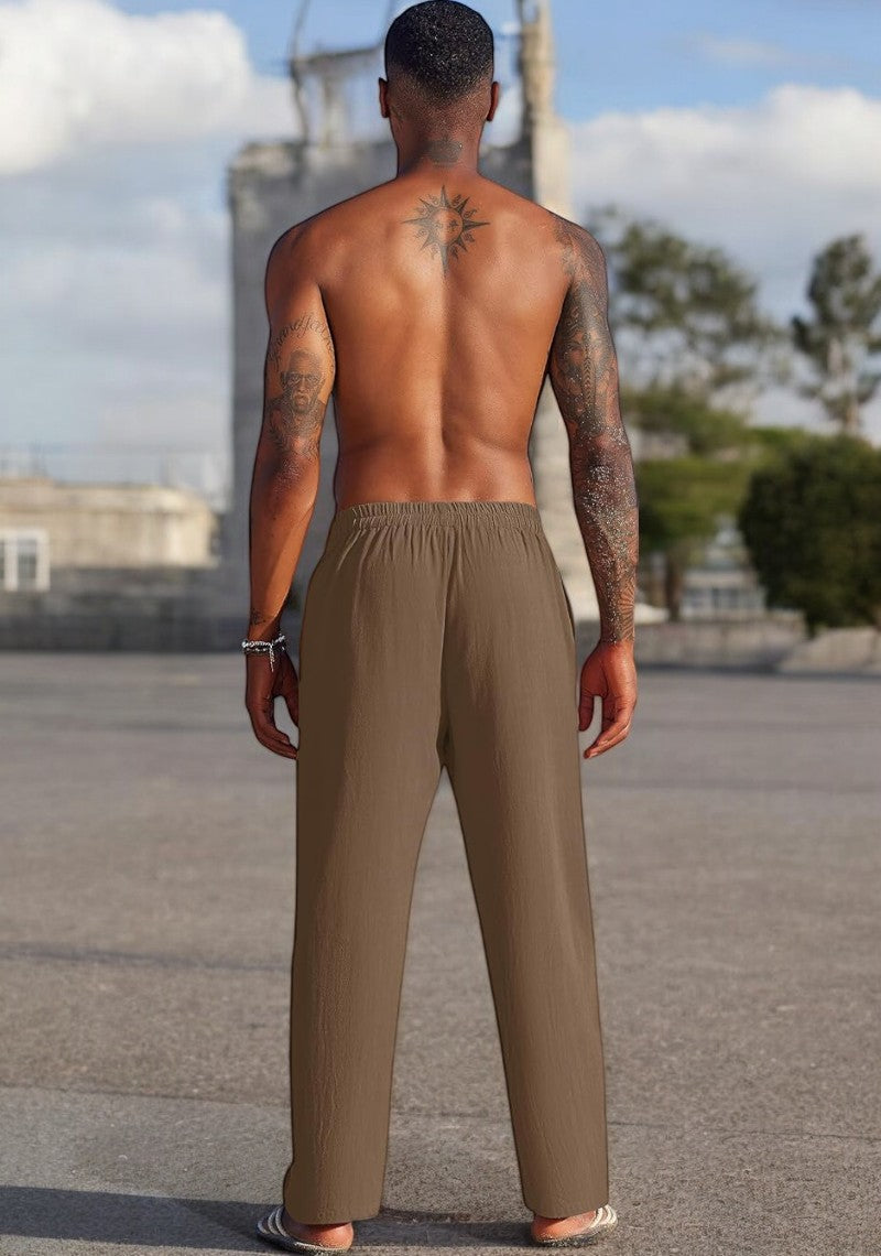 Combo of 2 Linen Loose Fit Men Pant Brown and Black