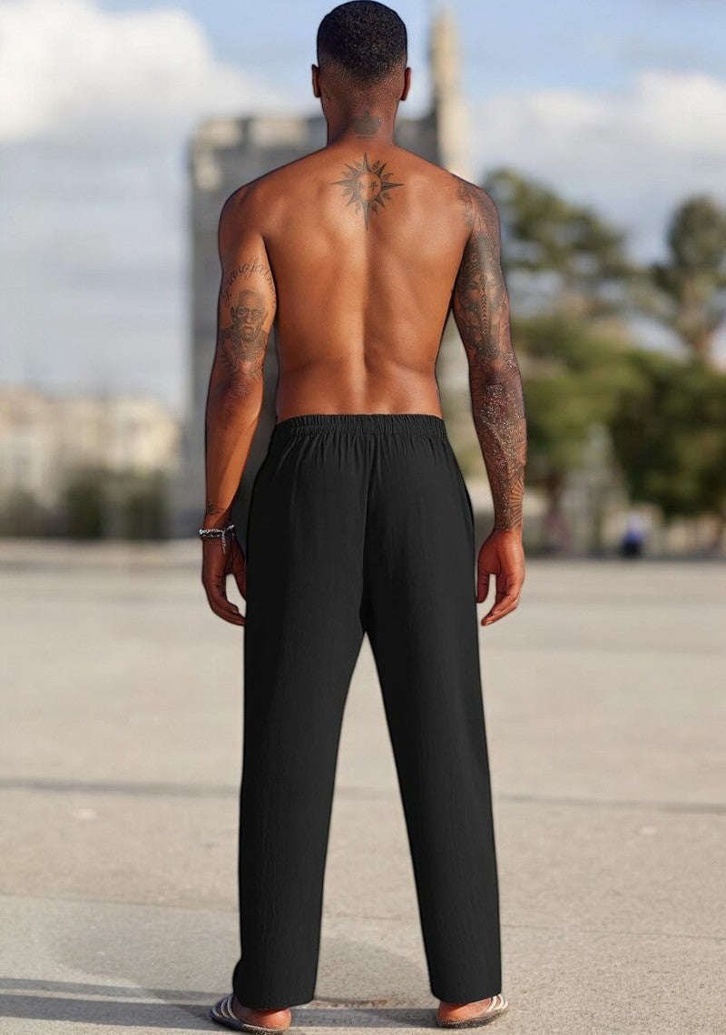 Combo of 2 Linen Loose Fit Men Pant Brown and Black