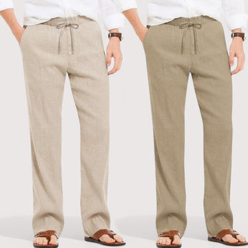 Combo of 2 Linen Loose Fit Men Pant Light Beige and Beige
