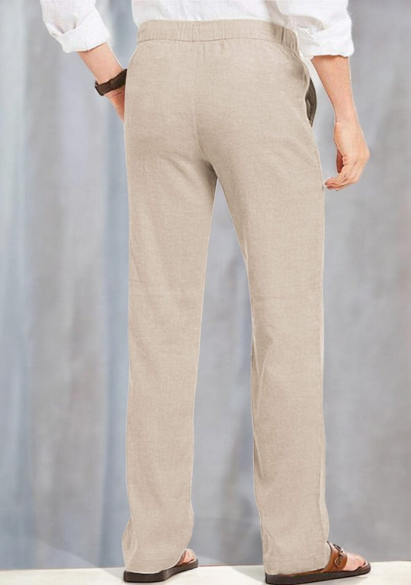 Combo of 2 Linen Loose Fit Men Pant Light Beige and Beige