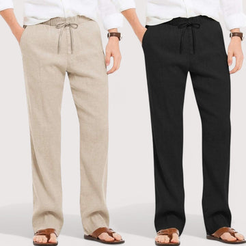 Combo of 2 Linen Loose Fit Men Pant White and Beige-
