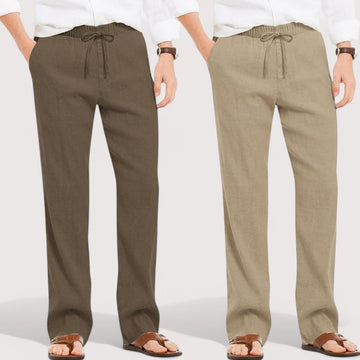 Combo of 2 Linen Loose Fit Men Pant Khaki and Beige