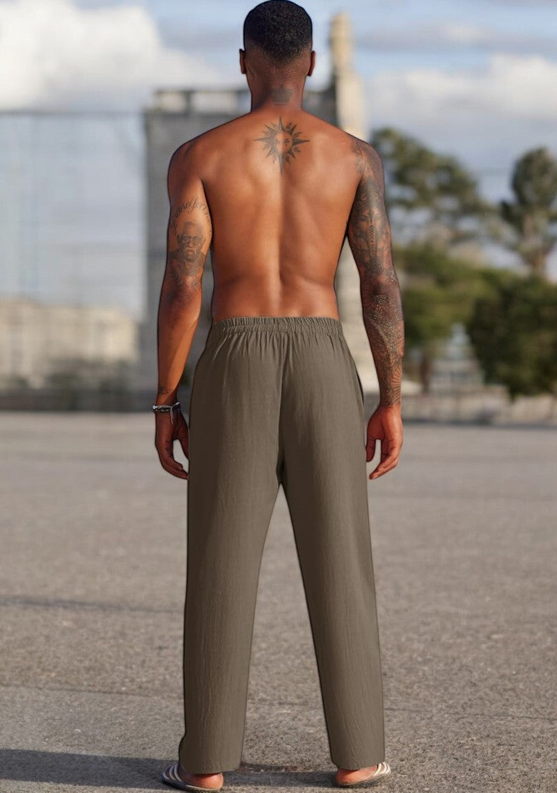 Combo of 2 Linen Loose Fit Men Pant Khaki and Beige