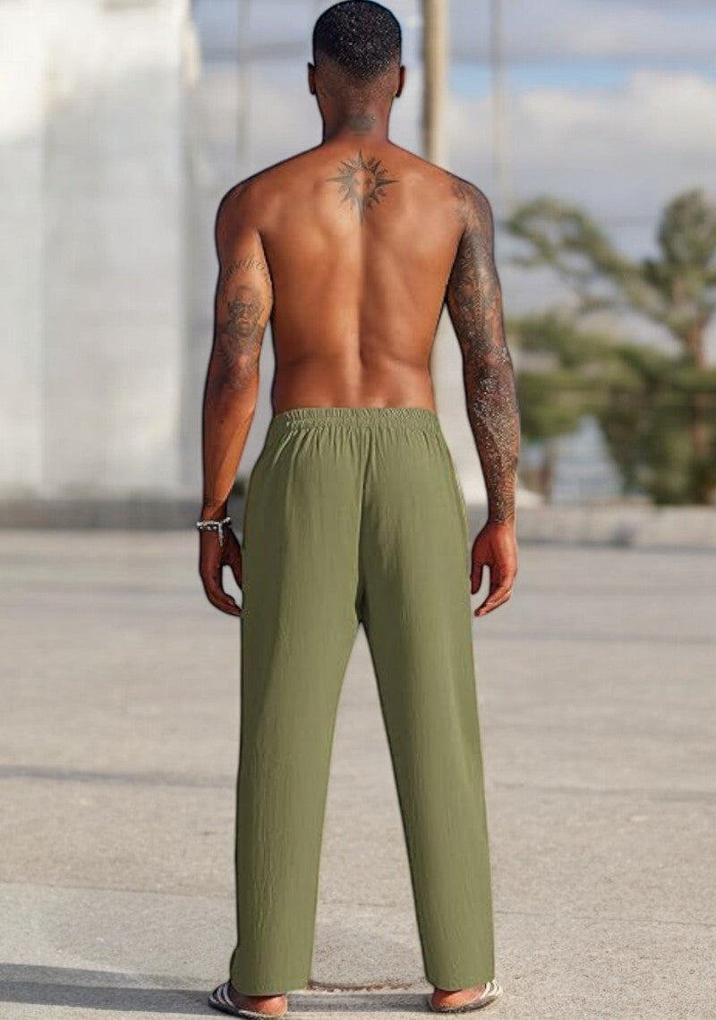 Combo of 2 Linen Loose Fit Men Pant Olive Green and Dark