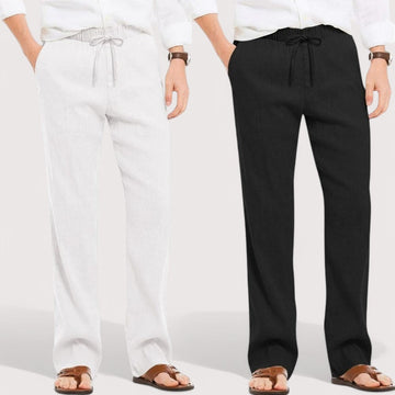 Combo of 2 Linen Loose Fit Men Pant White and Black