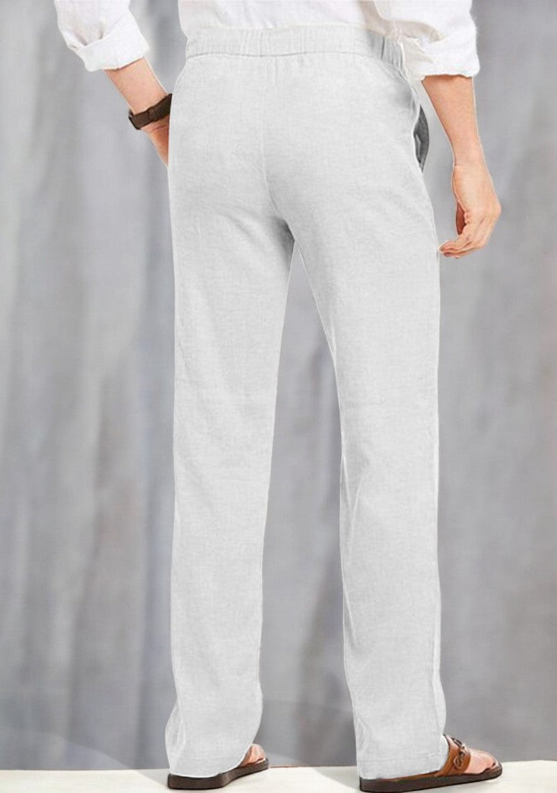 Combo of 2 Linen Loose Fit Men Pant Light Gray and Beige