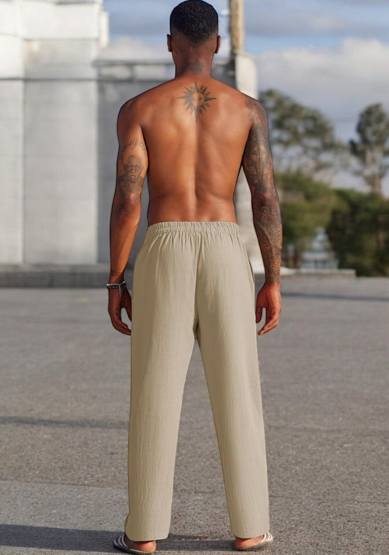Combo of 2 Linen Loose Fit Men Pant Light Gray and Beige