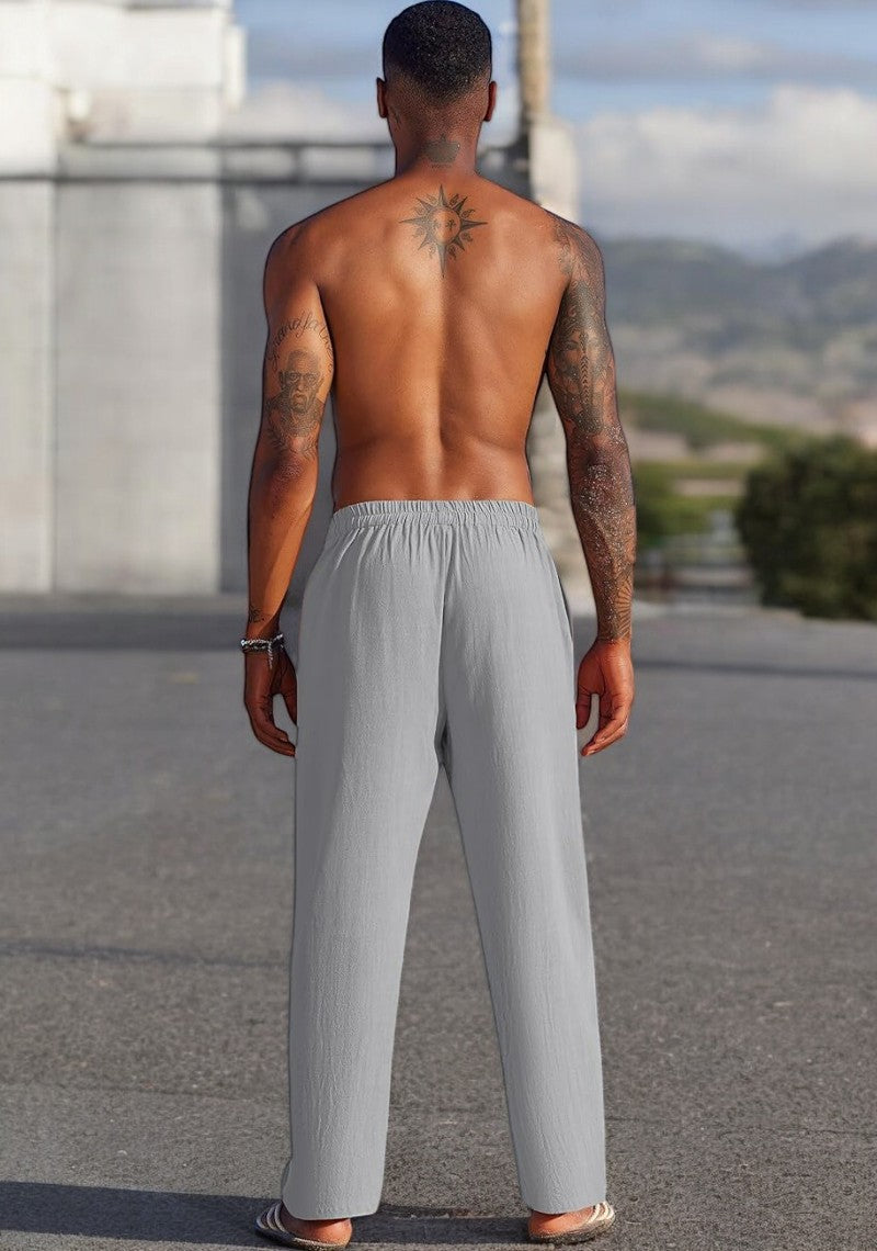 Combo of 2 Linen Loose Fit Men Pant Gray and Cyan